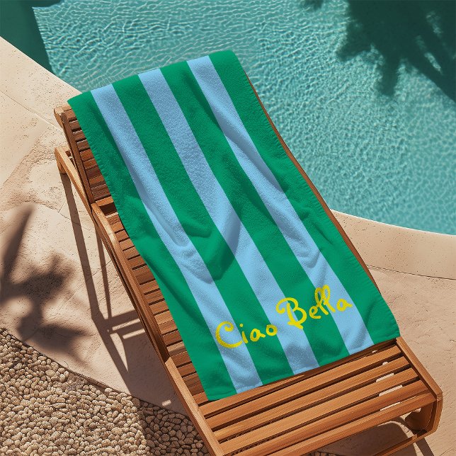 Serviette De Plage Rayures vertes et bleues vives | Ciao Bella (Créateur téléchargé)