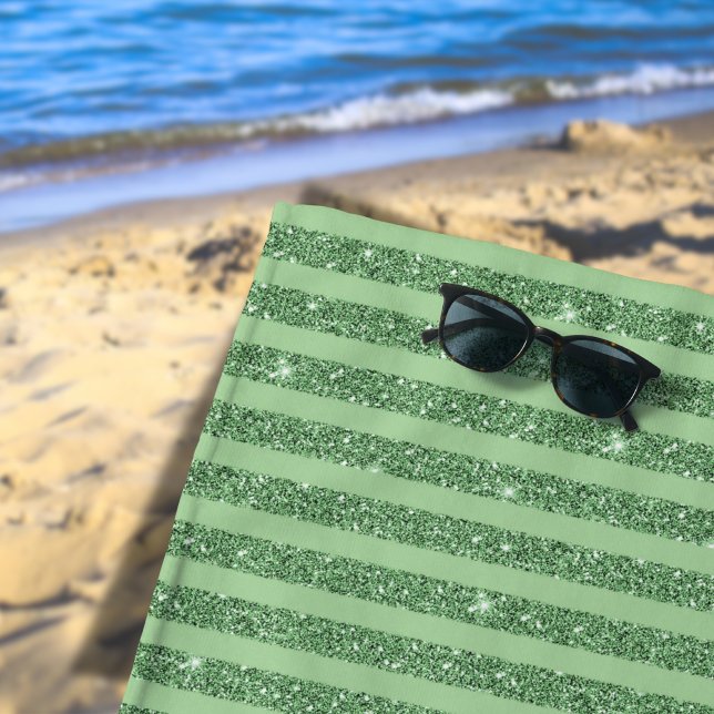 Serviette De Plage Rayures verticales simples en vert forêt pailleté (Créateur téléchargé)
