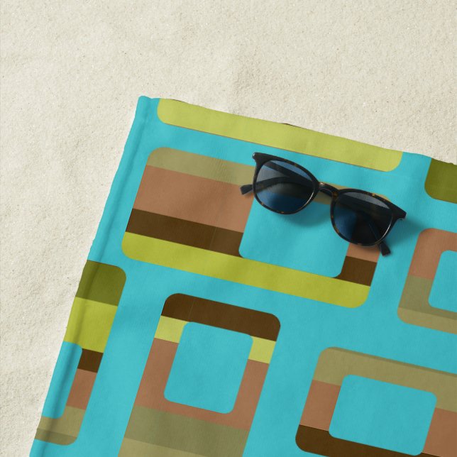 Serviette De Plage Rectangles à bandes turquoise (En situation)