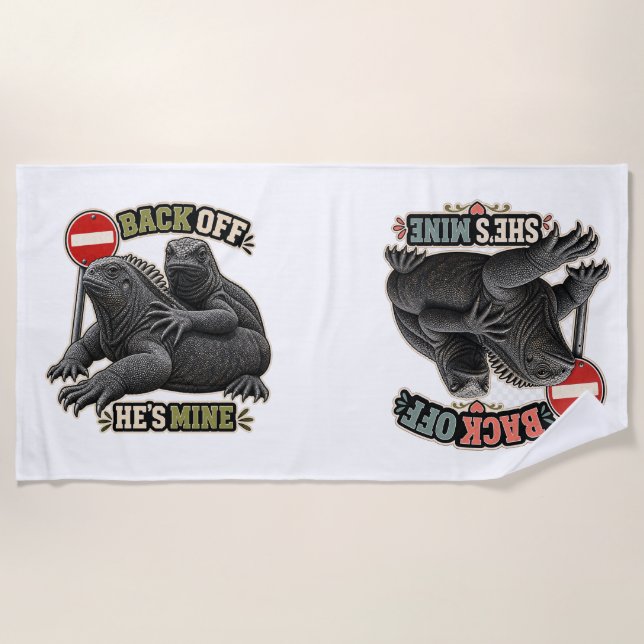 Serviette De Plage Recule, elle est à moi Couple d'iguanes (Devant)