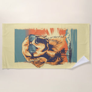 Serviette De Plage Récupérateur d'or avec lunettes de soleil sur une 