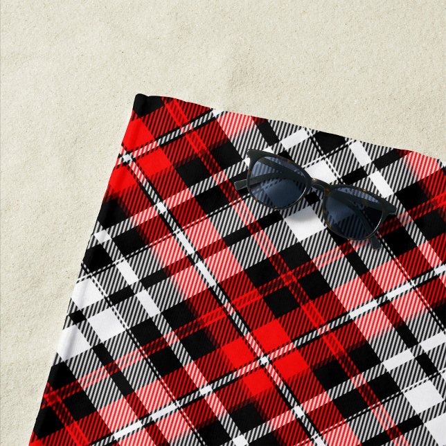 Serviette De Plage Red Black White Plaid Tartan Pattern Design  (Créateur téléchargé)
