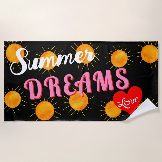 Serviette De Plage Red Heart Sunset Summer Dreams Black (Devant)