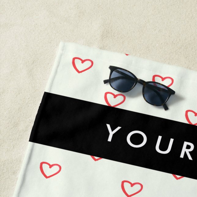 Serviette De Plage Red Hearts Motif, Amour, Votre Nom, Personnaliser (En situation)