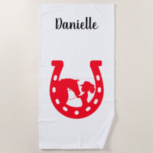 Serviette De Plage Red Horseshoe Girl and Horse