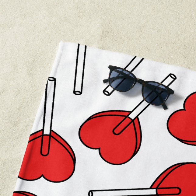 Serviette De Plage Red Lollipops, Heart Lollipops, Lollipop Pattern (En situation)