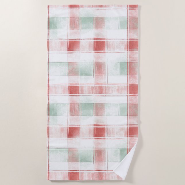 Serviette De Plage Red Mint Peppermint Mocha Plaid Stripes Christmas (Devant)