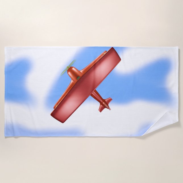 Serviette De Plage Red Plane Aviation Sky Blue Clouds Beach Towne (Devant)