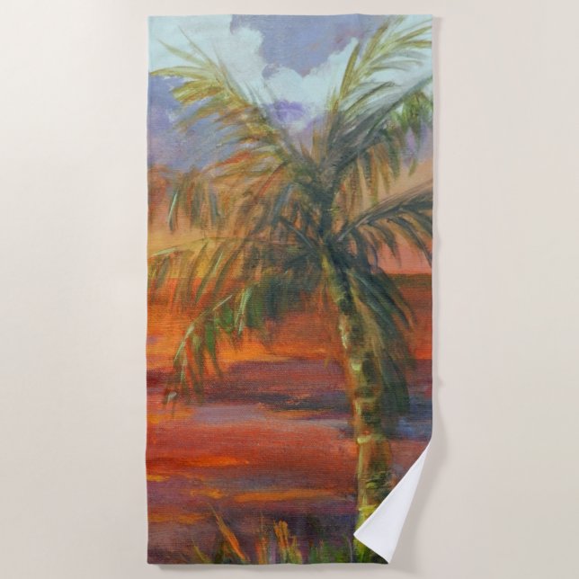 Serviette de plage Red Sunset Palm Tree (Devant)