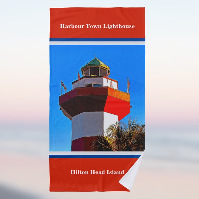 Serviette De Plage Red Trimmed Hilton Head Harbour Town Lighthouse (Créateur téléchargé)