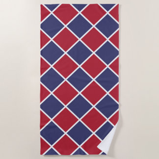 Serviette De Plage Red White Blue Checker Diamond Pattern