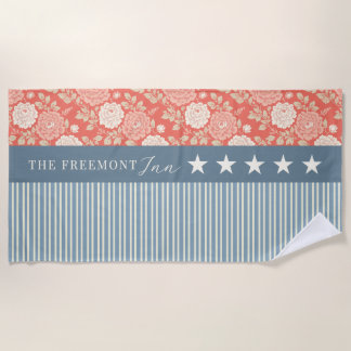 Serviette De Plage Red White Blue Stars Stripes Floral Block print 