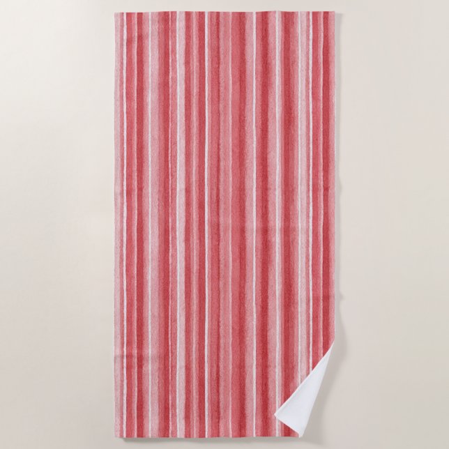 Serviette De Plage Red White Blush Pink Stripes   (Devant)