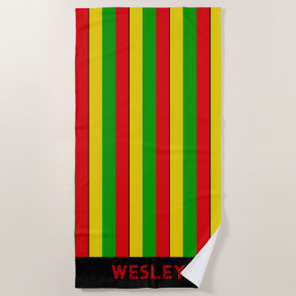 Serviette De Plage Red Yellow and Green Rasta Striped