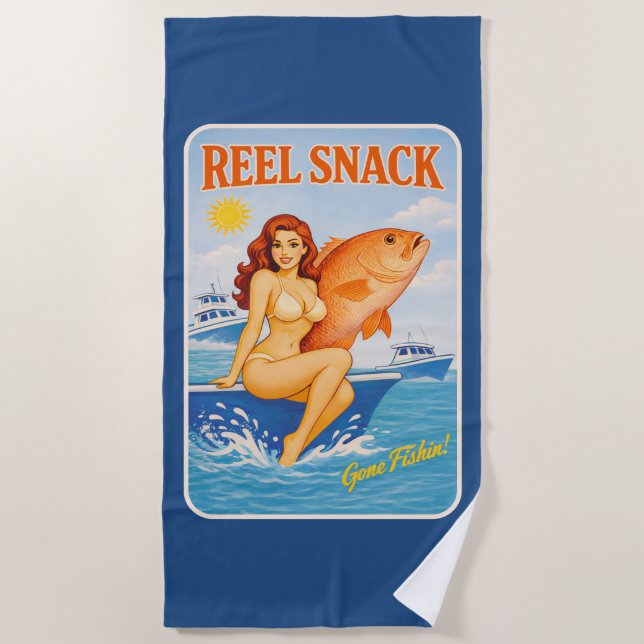 Serviette De Plage Reel Snack Retro Pin-Up Red Snapper Fishing Boater (Devant)