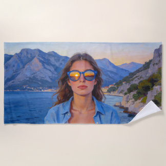 Serviette De Plage Reflets du coucher de soleil méditerranéen – Moder