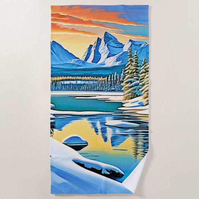 Serviette De Plage Réflexion sur la montagne neigeuse (Devant)