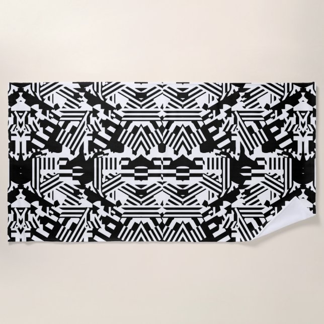 Serviette De Plage Réflexions Abstraites : Lignes, Cubes et Monochrom (Devant)