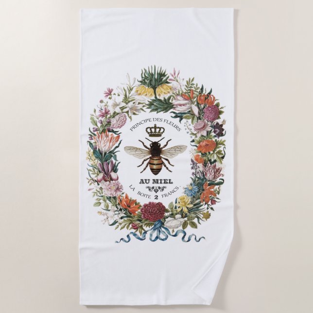 SERVIETTE DE PLAGE REINE BOTANIQUE VINTAGE MODERNE BEE (Devant)
