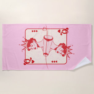 Serviette De Plage Reine des Coeurs rouge et rose
