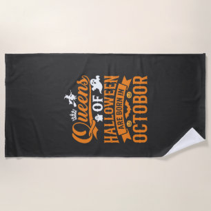 Serviette De Plage Reines d'Halloween nées en octobre typographie vin