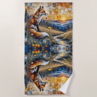 Serviette De Plage Renard dans une prairie fleurie