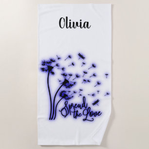 Serviette De Plage Répandre Les Dandelions Amoureux et les libellules