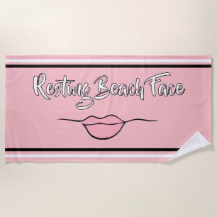 Serviette De Plage Repos Plage Face "Lips" rose et noir
