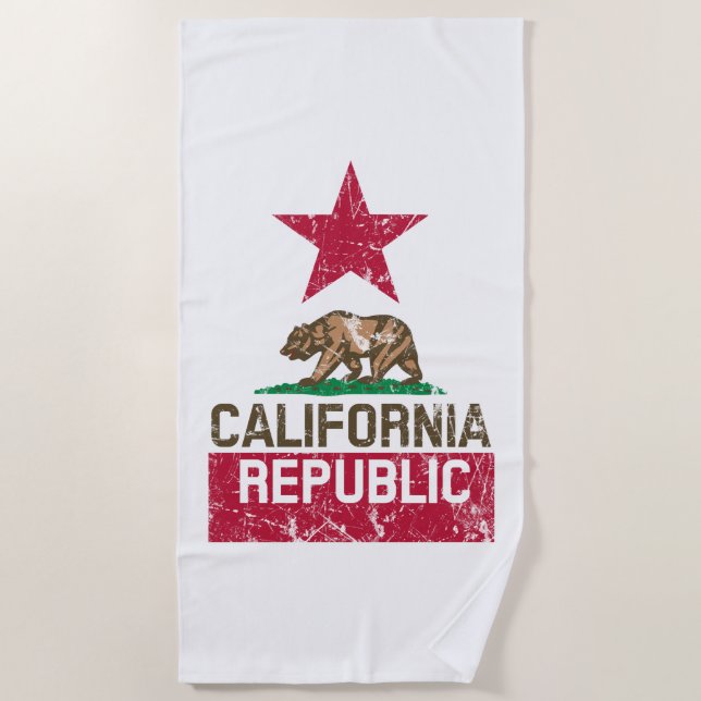 Serviette De Plage RÉPUBLIQUE DE CALIFORNIE Drapeau de l'Etat Grunge  (Devant)