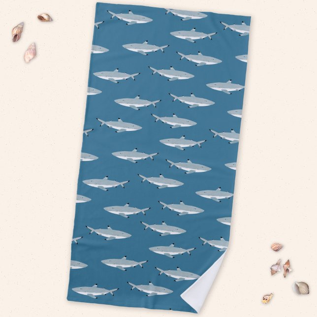 Serviette De Plage Requin amusant (Fun Black Tipped Reef Shark pattern beach towel)