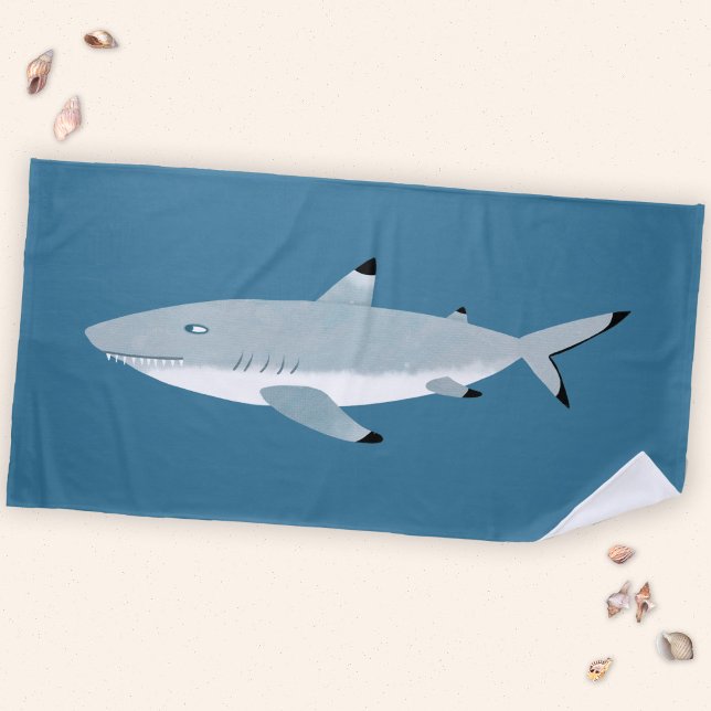 Serviette De Plage Requin de récif à pointe noire amusant (Fun Black Tipped Reef Shark nautical beach towel for wildlife lovers.  Eek!)