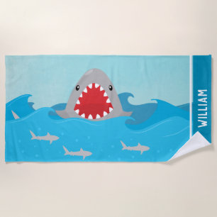 Serviette De Plage Requin mignon dans l'eau   Garçons personnalisés
