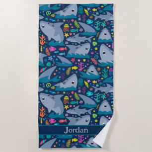 Serviette De Plage Requin sous la mer Cute Motif personnalisé