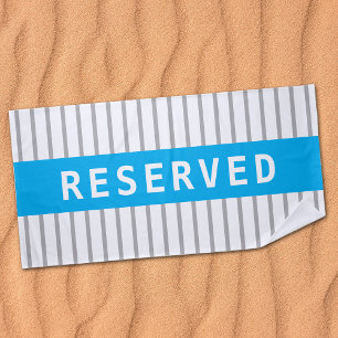 Serviette De Plage RÉSERVÉ ou nom, bandes bleu ciel et gris