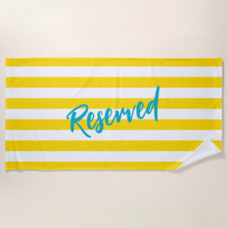 Serviette De Plage Reserved Yellow White Cabana Stripe Pool Party