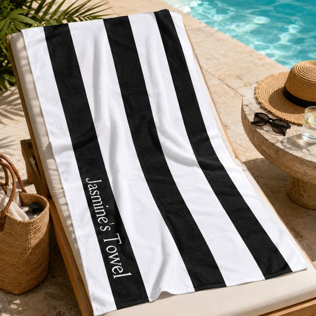 Serviette De Plage Résort chic monochrome noir et blanc (Créateur téléchargé)