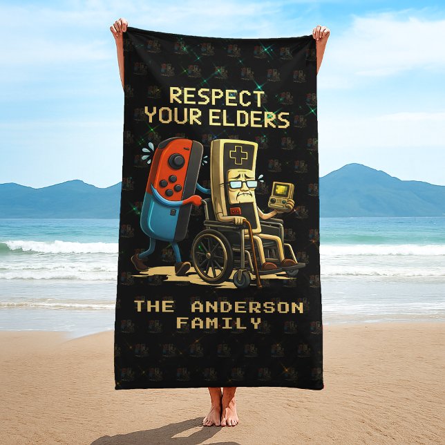 Serviette De Plage Respect Your Elders Gaming Control Retro Funny (Créateur téléchargé)
