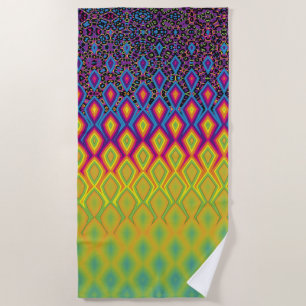 Serviette De Plage Retro 90s Vibrant Neon couleur Motif Abstrait