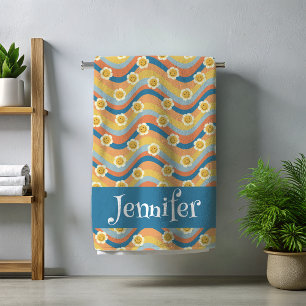 Serviette De Plage Retro Arc-en-ciel Smiley face Fleurs