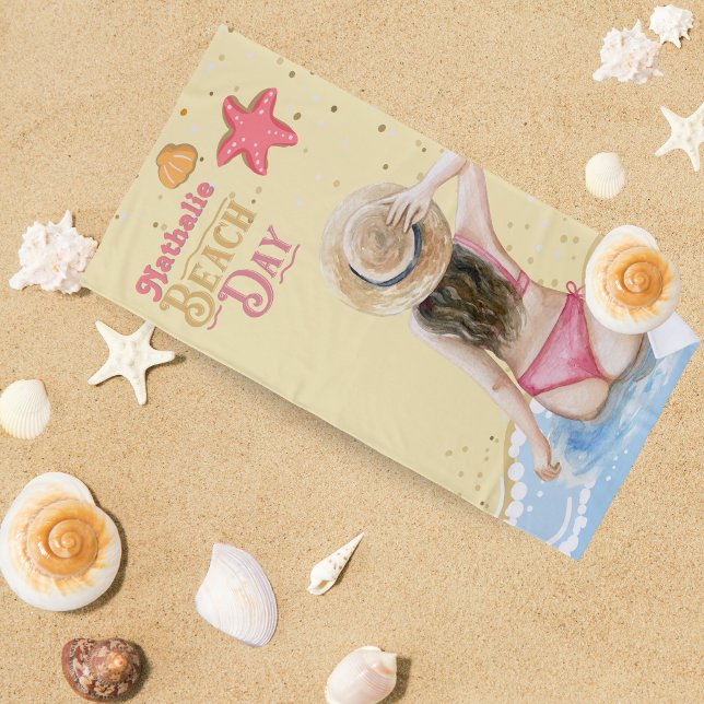 Serviette de plage Retro avec nom - Cadeau personn (Personalized Retro Beach Towel | Floral Name Gift 🌺✨)