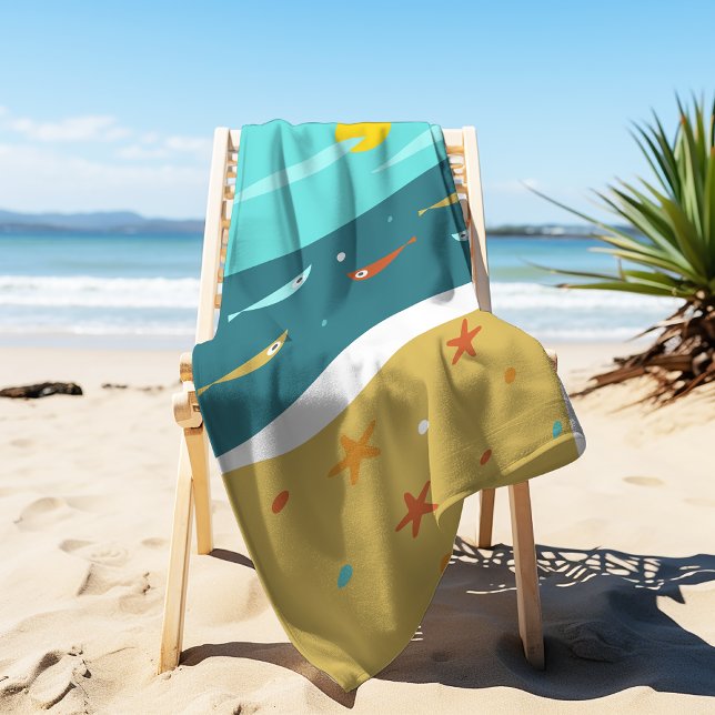 Serviette De Plage Retro Beach Été Milieu du siècle moderne (Créateur téléchargé)
