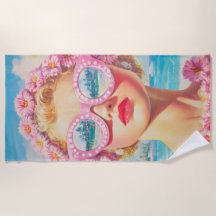 Retro Beach Girl avec lunettes de soleil florales