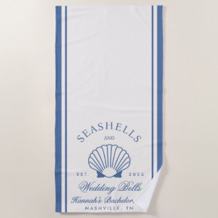 Serviette De Plage Retro Blue Coquillages & Cloches de Mariage Enterr