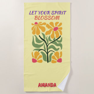 Serviette De Plage Retro Boho Blooming Flowers Inspiration Quote