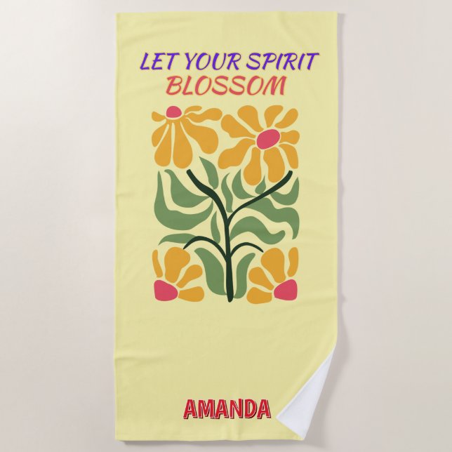Serviette De Plage Retro Boho Blooming Flowers Inspiration Quote (Devant)