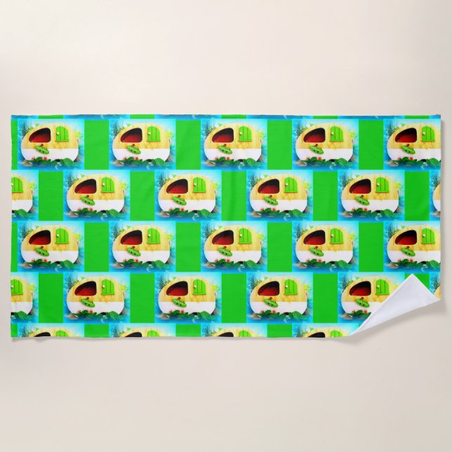 Serviette De Plage Rétro campeur vintage customisé (Devant)