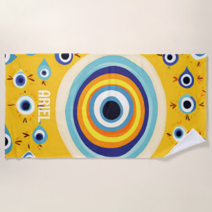 Serviette de plage rétro colorée avec nom en monog