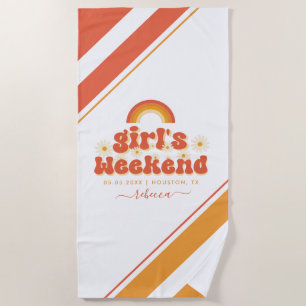 Serviette De Plage Retro Girls Weekend Nom personnalisé Bachelorette