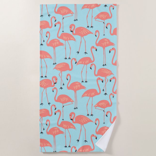 Serviette De Plage Retro Hand-Drawn Flamingo Pattern | Retro Miami (Devant)