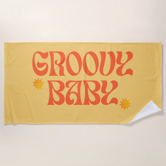 Serviette De Plage Retro les années 70 moutarde Orange Hippie Super b (Devant)